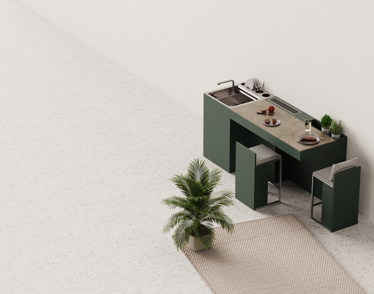 ALLinOne Circular — Forest green finish, isometric view