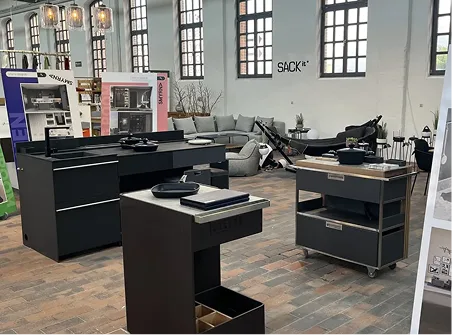 Temporary showroom at Showlofts Spandau, Berlin, displaying Smyrna's All-in-One Kitchen products